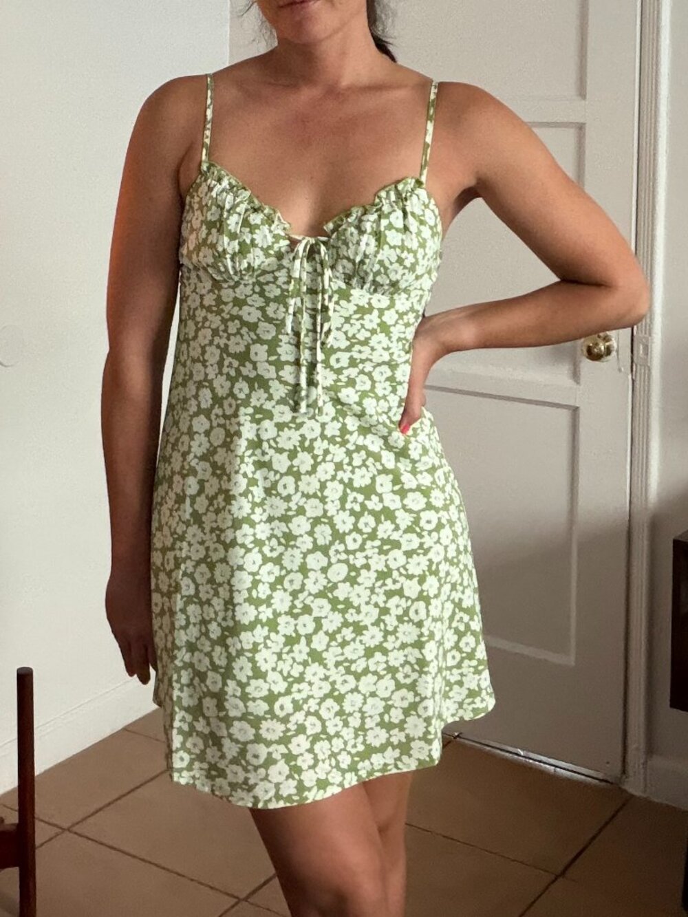 Green floral mini dress